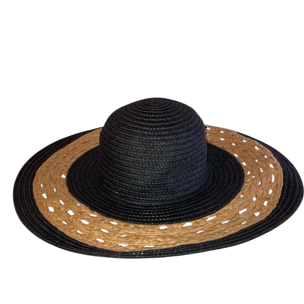 Panama jack wide brim straw two tone floppy sun hat